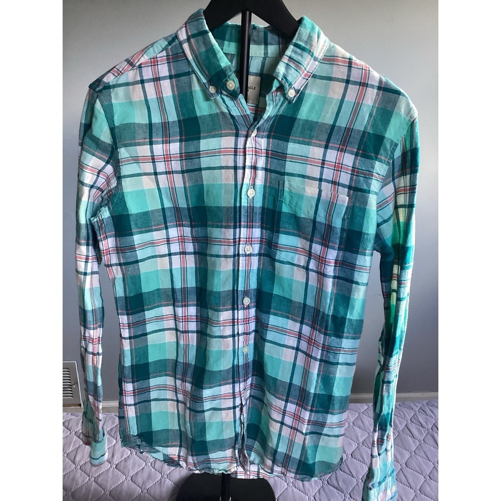American Eagle Women XS Button Down Multicolor Soft Shirt Cotton/ Linen